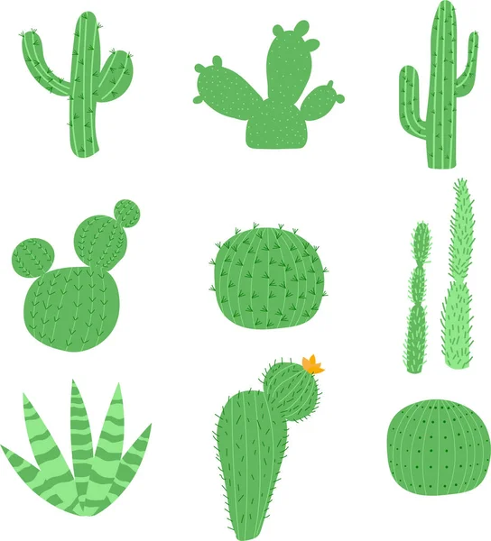Set Vector Illustrations Flat Cactus Bright Colors Cacti Flowers Lovely — Stockvektor