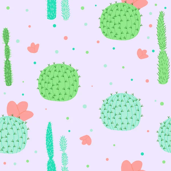 Seamless Pattern Cactus Blue Background Cartoon Style Cute Texture Kids — Vetor de Stock