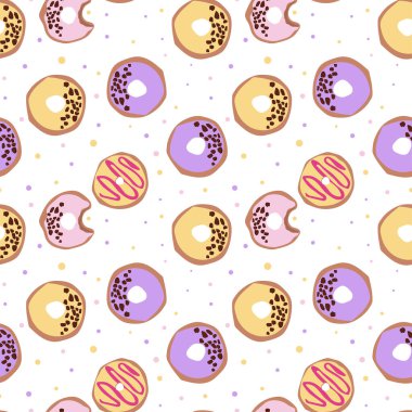 Jöleli çöreklerle kusursuz desen. Beyaz arka planda parlak, sulu bir desen. vektör illüstrasyonu