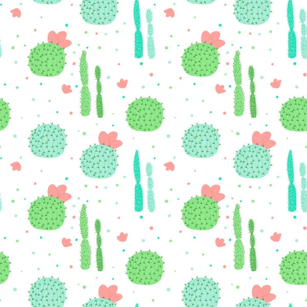Seamless Pattern Cactus White Background Cartoon Style Cute Texture Kids — Vetor de Stock