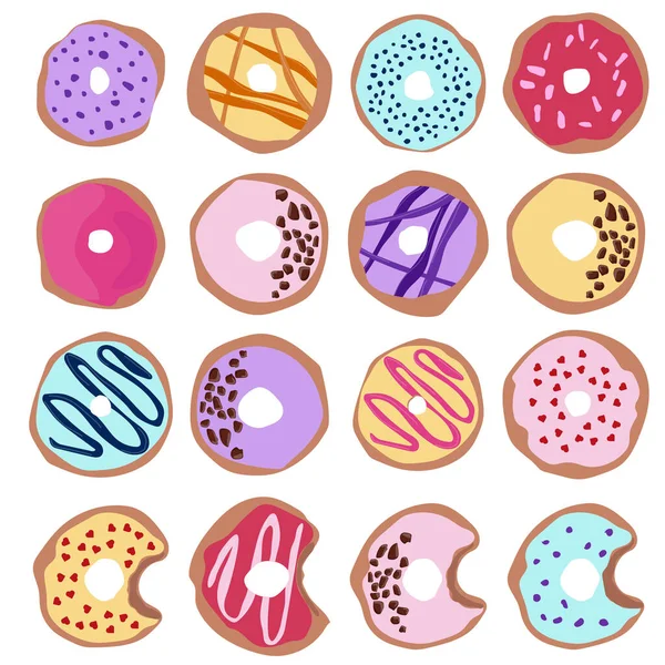 Big Set Illustrations Donuts Donuts Colorful Glaze Children Sweets Assortment — Stok Vektör