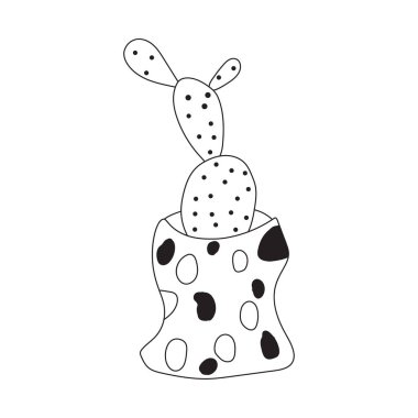 Çiçek saksısında sevimli kaktüs, ev bitkisi vektör çizimi..