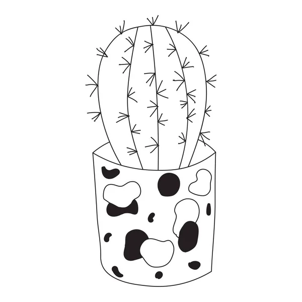 Cute Doodle Cactus Flower Pot Houseplant Vector Illustration — стоковый вектор