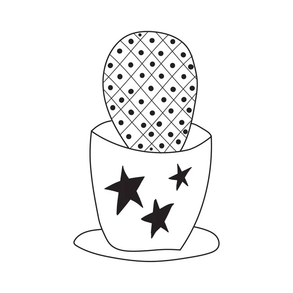 Çiçek saksısında sevimli kaktüs, ev bitkisi vektör çizimi..