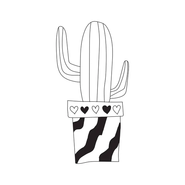 Cute Doodle Cactus Flower Pot Houseplant Vector Illustration — Vettoriale Stock