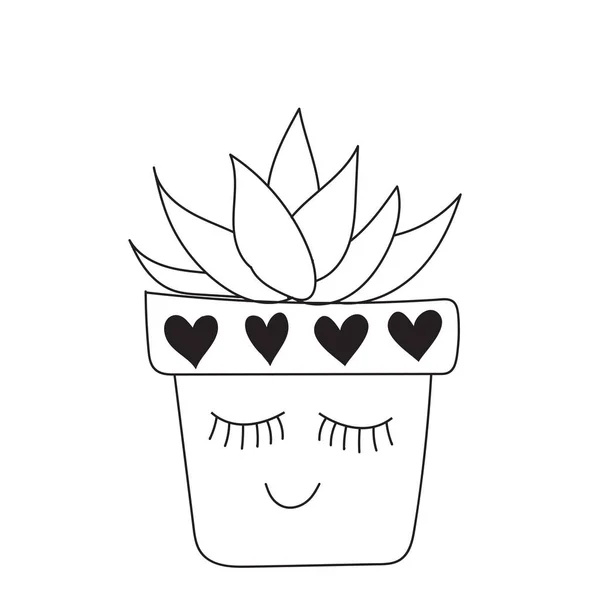 Cute Doodle Cactus Flower Pot Houseplant Vector Illustration — Stock vektor