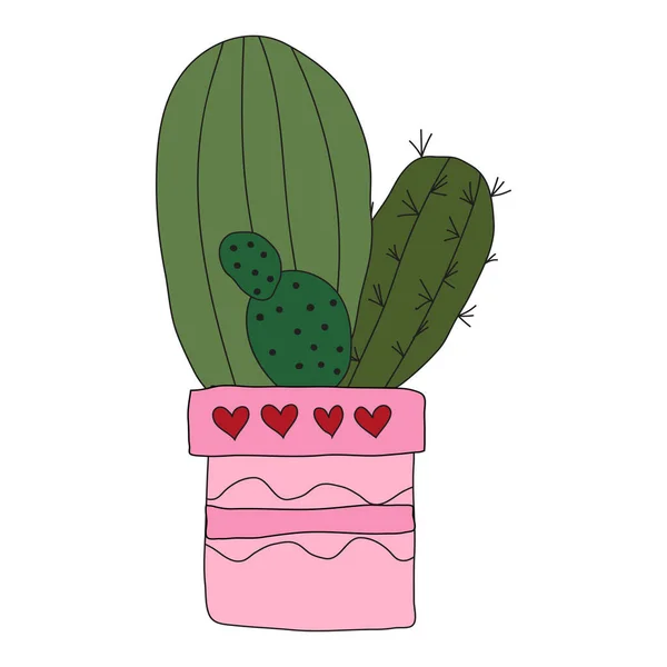 Home Plant Cactus Pink Pot Cute Vector Doodle Illustration House — Vettoriale Stock