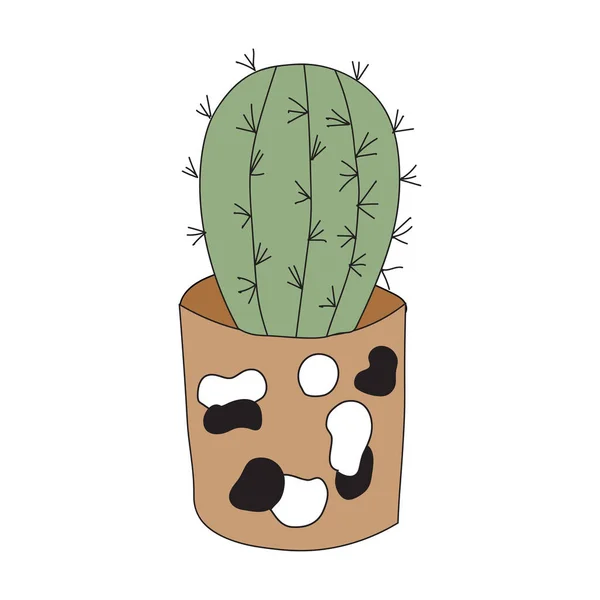 Home Plant Cactus Clay Pot Cute Vector Doodle Illustration House — Vettoriale Stock