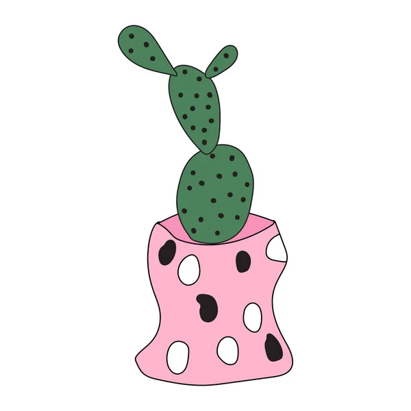 Home Plant Cactus Pink Pot Cute Vector Doodle Illustration House — Vector de stock