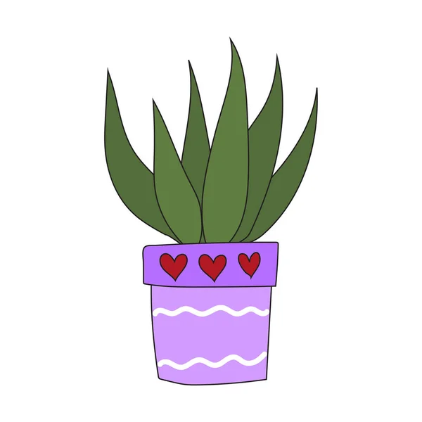 Home Plant Purple Pot Cute Vector Doodle Illustration House Plant — Vettoriale Stock