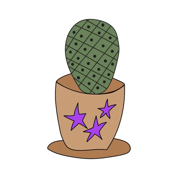 Home Plant Cactus Clay Pot Cute Vector Doodle Illustration House — Vettoriale Stock