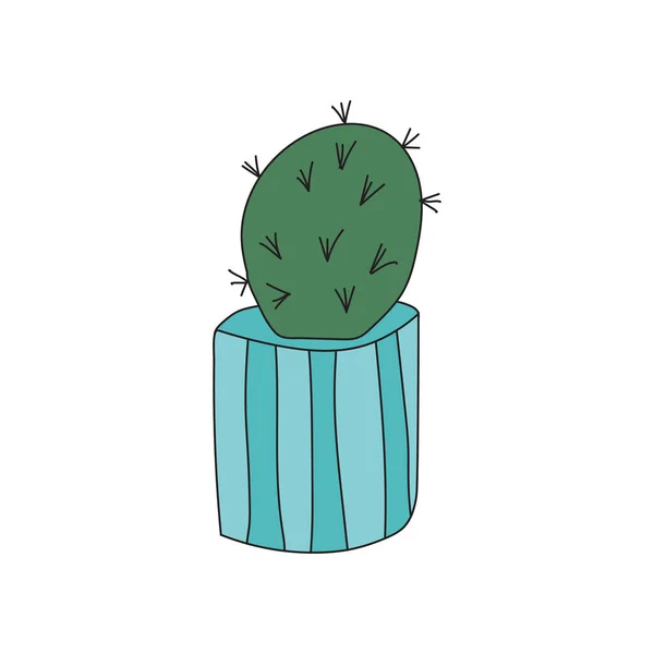 Home Plant Cactus Blue Pot Cute Vector Doodle Illustration House — Image vectorielle