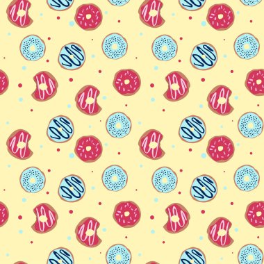 Jöleli çöreklerle kusursuz desen. Sarı arkaplanda parlak sulu desen. Vektör illüstrasyonu