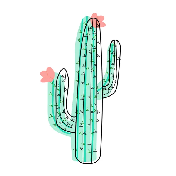 Large Cactus Pink Flowers Vector Illustration Mexican Cactus Desert Plant — стоковый вектор