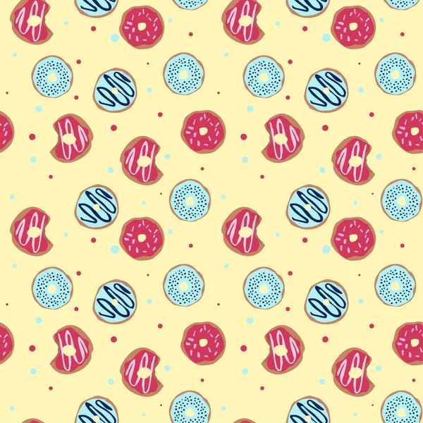 Seamless Pattern Glazed Donuts Bright Juicy Pattern Yellow Background Vector — Stok Vektör