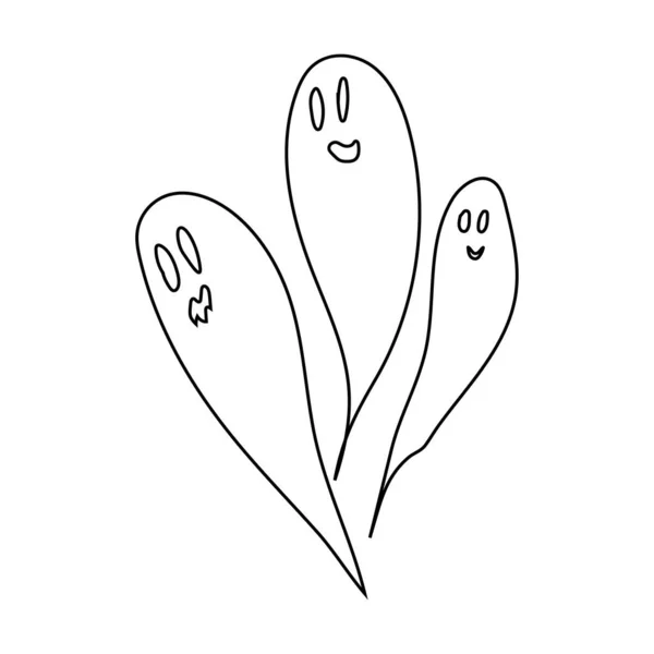 Vector Illustration Cute Ghost Outline Doodle Illustration — ストックベクタ