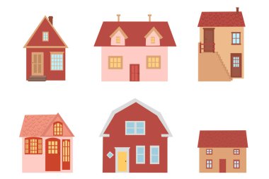 Small and big flat cartoon houses. Isolated vector set.