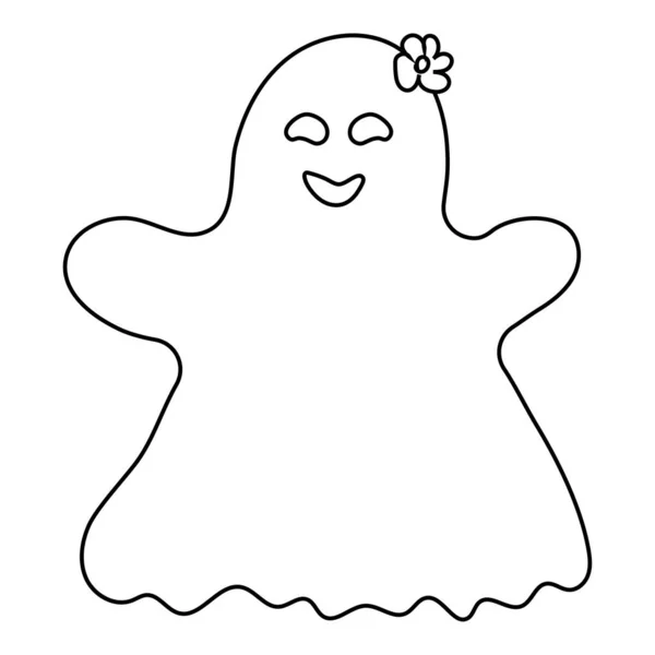 Vector Illustration Cute Ghost Outline Doodle Illustration — ストックベクタ