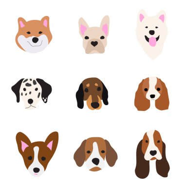 Cute dogs doodle vector set. Set of funny pet animals isolated on white background.