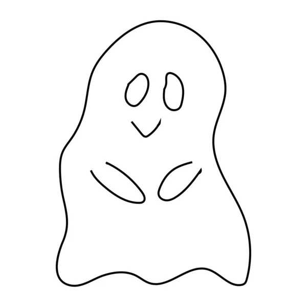 Vector Illustration Cute Ghost Outline Doodle Illustration — ストックベクタ