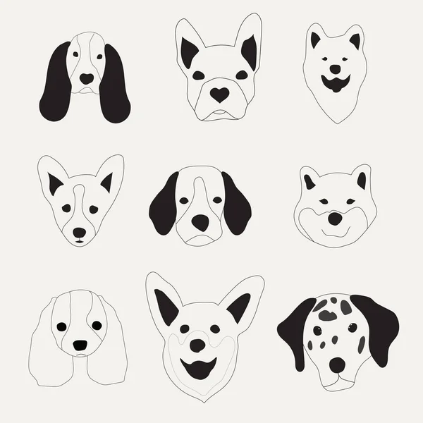 Cute Dogs Doodle Vector Set Set Funny Pet Animals Isolated — Stock Vector