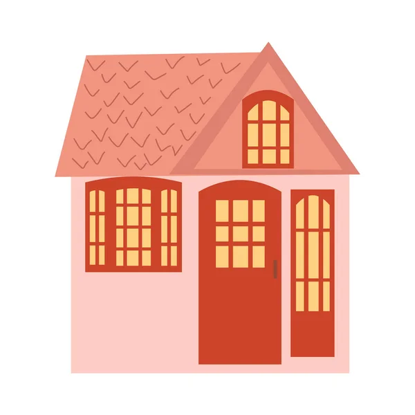 Vector illustration of cute country house in boho style and color.