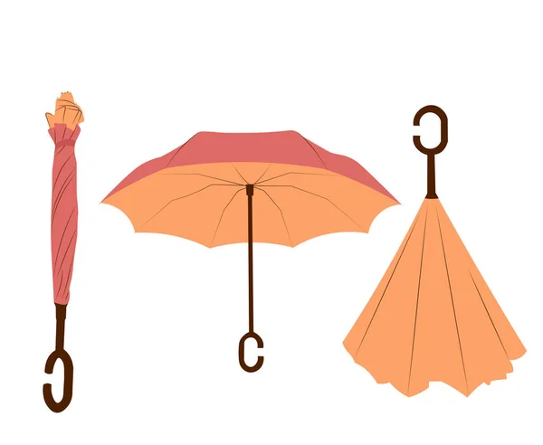 Set Vektor Illusztráció Nyitott Hajtogatott Esernyők Lapos Stílusban Esernyő Őszi — Stock Vector
