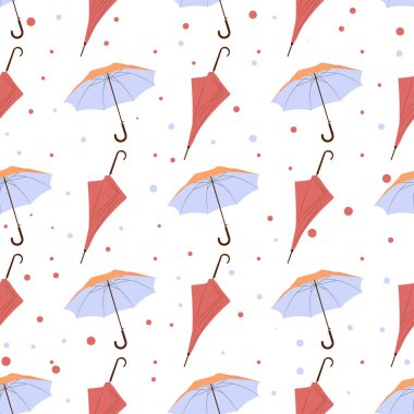 Şemsiyeli dikişsiz sonbahar deseni. Dekor ve tasarım için sonbahar modelinin şirin düz çizimi