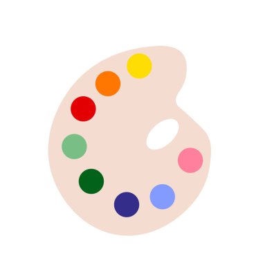 Şirin bir boya paletinin vektör çizimi, okula dönüş. Düz biçimli vektör kırtasiyesi.