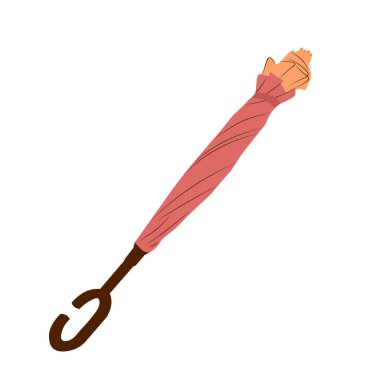 Düz bir şekilde katlanmış bir şemsiyenin vektör çizimi. Sonbahar boho renginde bir şemsiye. Resimler elle çizilmiş.