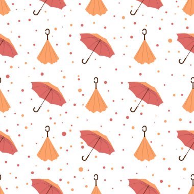 Şemsiyeli dikişsiz sonbahar deseni. Dekor ve tasarım için sonbahar modelinin şirin düz çizimi