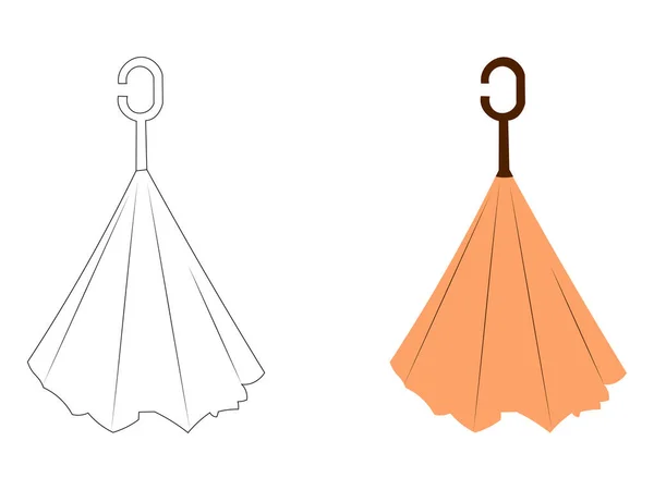 フラットと輪郭のスタイルで折り畳まれた傘のベクトル図 傘の色 秋のブーホー色の傘 挿絵は手描き — ストックベクタ