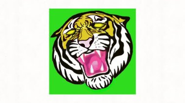 Tiger 'ın ağzı çok güzel ve çok güzel. Dijital bir sanatçı videosu. 