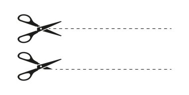Makas ikon vektör tasarımı illüstrasyonunu kesti. Noktalı kupon sınır indirim sembolü.
