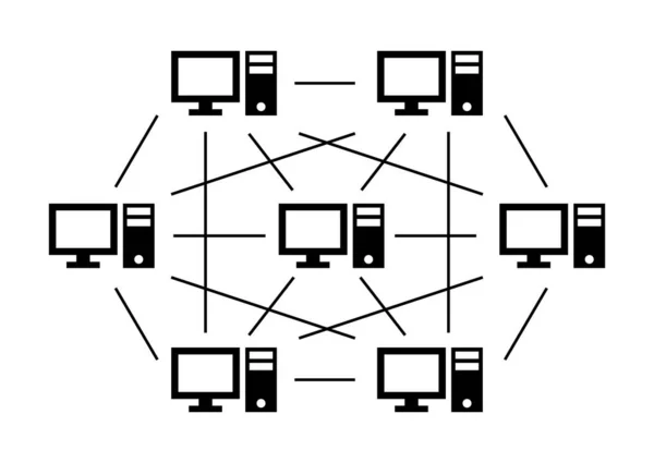 Global Online P2P System Computer Icon Linked Network Design Vector — ストックベクタ