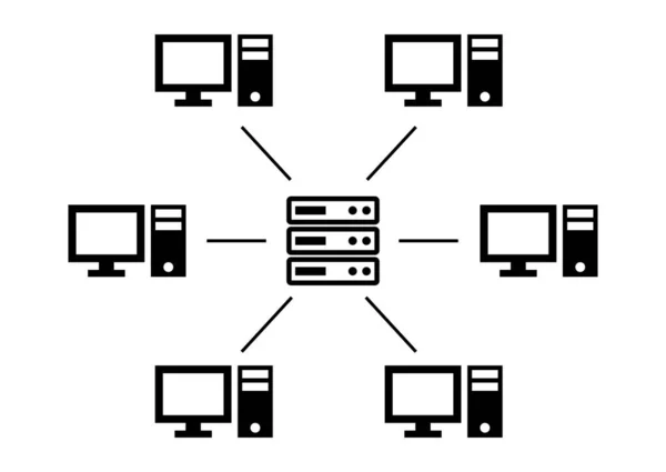 Central Main Server Global Online Linked Network System Computer Icon — Vector de stock