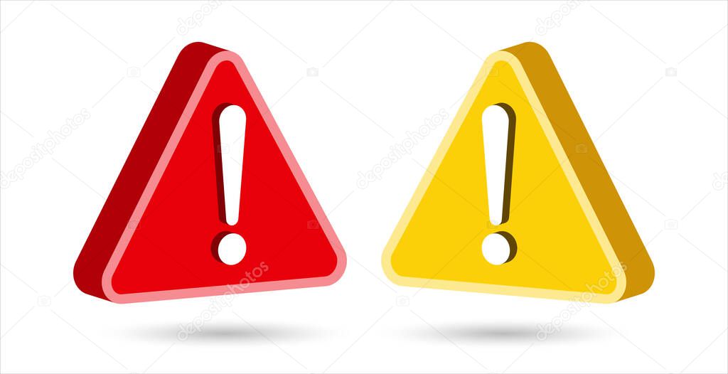 3D triangle warning danger mark icon sign design vector illustration. yellow red colors.