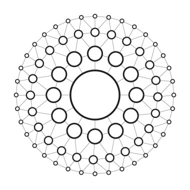 Dairesel ağ bağlantılı noktalar ve çizgiler teknoloji arka plan şablonu. Kullanıcı engelleme zinciri bağlı küresel dijital veritabanı grafik vektörü