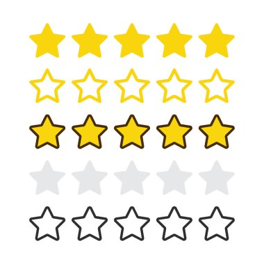 Five star rating customer review icon collection set design vector. Feedback satisfaction quality symbol illustration.