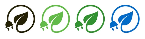 Green Renewable Plug Leaf Icons Design Vector Electric Power Energy — Stockvektor