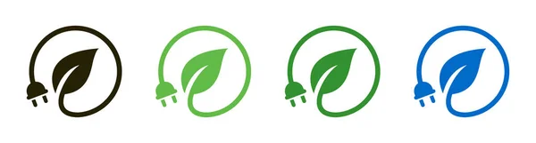 Renewable Green Energy Leaf Icons Design Vector Electric Plug Power — Vector de stock