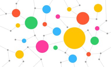 Renkli ağ kullanıcı bağlantılı noktalar ve satırlar fintech arkaplan şablonu. Teknoloji engelleme zinciri küresel dijital veritabanı grafik vektörü.
