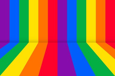 Room perspective rainbow striped line background frame vector design template. LGBT pride month theme.
