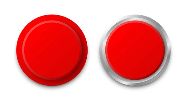 Red Circular Push Button Icon Collection Realistic Shiny Glossy Metallic — Stockvektor