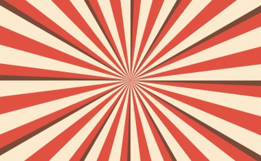 70 'lerin klasik kırmızı krem retro radyal güneş patlaması arka planı. Sunum şablonu, sosyal medya, yaratıcı stüdyo, model