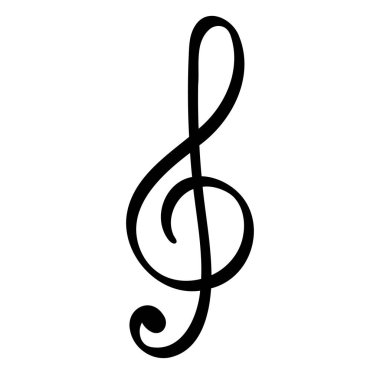 Hand drawn doodle outline treble clef music note icon vector design.