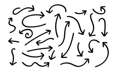 El çizimi eğri çizgi ok ikonu tasarım koleksiyon vektörü. İşaret yönü karalama sembolü çiz.