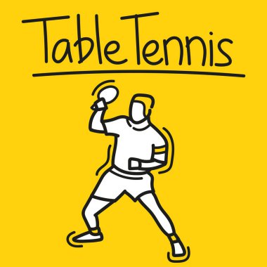 El çizimi masa tenisi oyuncusu atlet tasarım vektörü. Lig spor afişi poster şablonu.