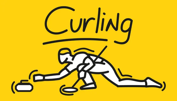 Hand Drawn Doodle Curling Player Athlete Design Vector Winter Olympic — ストックベクタ