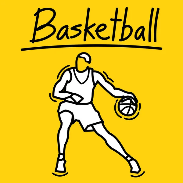 Hand Drawn Doodle Basketball Player Athlete Dribbling Ball Design Vector — ストックベクタ